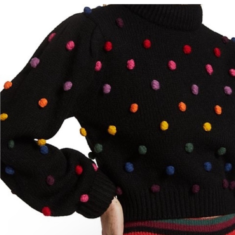 Farm Rio Sz M Rainbow Pom Pom Sweater Knit - Picture 4 of 9